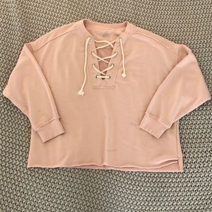 Aerie Sunday Soft Lace up Sweatshirt